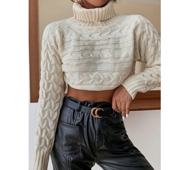 High Neck Cable Knit Crop Sweater 🐻 - Picture 6 of 7